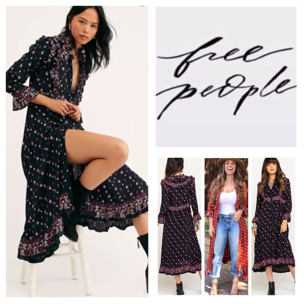 Free People Black and Pink Midi Dress